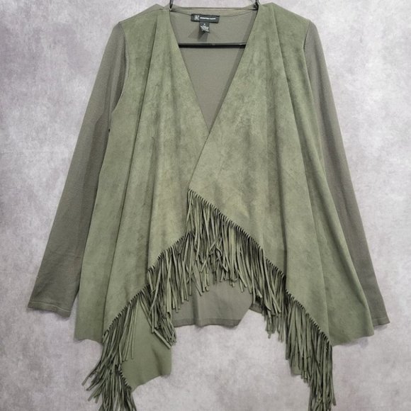 INC International Concepts Faux Suede Fringe Boho Cardigan size Medium - Picture 1 of 14